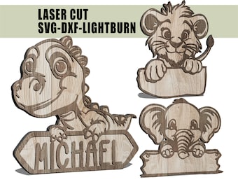 Letrero con nombre de animalito cortado a láser / Archivo SVG DXF Lightburn (Descarga digital)