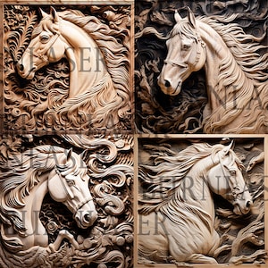 Laser Engraving PNG | 3D Illusion | Engraved | Laser Ready | Digital Design File | Horse | Cowboy | Equestrian | Riding | Bundle of 4