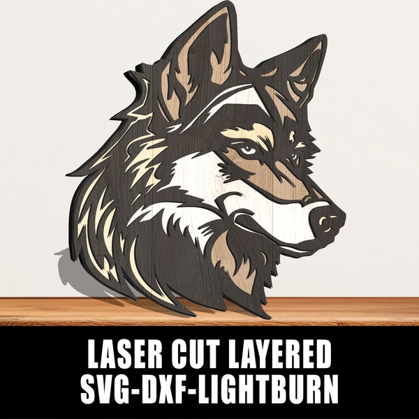Wolf Laser Cut SVG DXF Lightburn Multilayer 4 Layers | 3D Project Laser Decor Art 3D | Digital Vector Art Glowforge Xtool Lightburn Layered