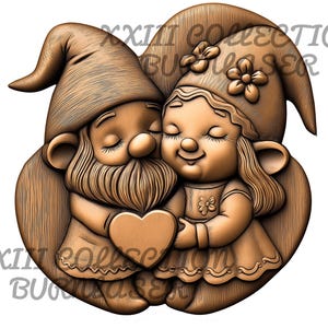 Laser Engraving PNG File: 3D Illusion, Couple of Gnomes, Wood Decor, Lightburn Engraving File, Laser 3d Engrave, Laser Ready, Glowforge