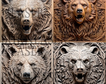 Laser gravierte Bär PNG | 3D Illusion, Wild Art (4er Set)