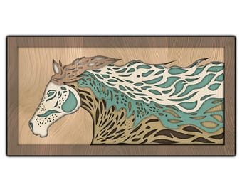 Mandala de caballo en capas 3D - Archivo cortado con láser (SVG, DXF, Lightburn)