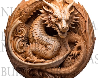 Archivo PNG de dragón grabado con láser: arte mural con ilusión 3D (archivo Lightburn)