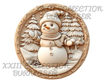 3D Snowman Christmas Wall Art Laser Engraving File (PNG, Lightburn)