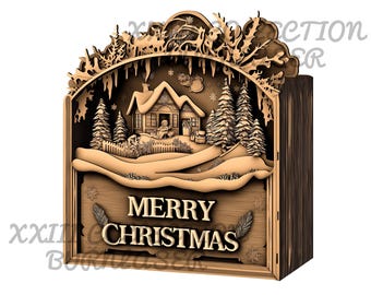 3D Christmas Wall Art Laser Engraving File: Lightburn Ornament (PNG, SVG)