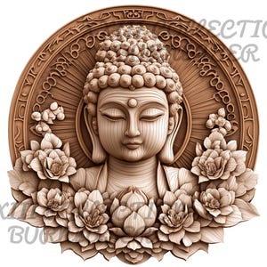 Laser Engraving PNG File: 3D Illusion Buddha Wall Art, Mystical Wood Decor, Lightburn Engraving File for Xtool Glowforge burning in PNG