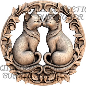 Laser Engraving PNG File: 3D Illusion, Couple of Cats, Wood Decor, Lightburn Engraving File, Laser 3d Engrave, Laser Ready, Glowforge, Xtool