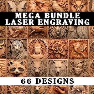 Bundle x66 Laser Engraving PNG | 3D Illusion | Engraved | Laser-Ready | Digital Design File | Laser Engrave | Lightburn | Laser Wall Art 3D