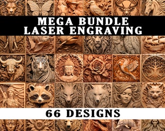 Bundle x66 Laser Engraving PNG | 3D Illusion | Engraved | Laser-Ready | Digital Design File | Laser Engrave | Lightburn | Wood
