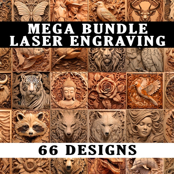 Bundle x66 Laser Engraving PNG | 3D Illusion | Engraved | Laser-Ready | Digital Design File | Laser Engrave | Lightburn | Wood