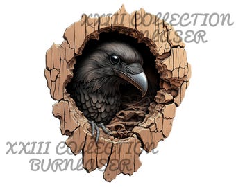 3D Crow Laser Engraving File | Wood Decor, Lightburn, Glowforge (PNG, SVG)