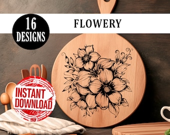 Tabla de charcutería | Grabado Floral | Láser SVG | Tabla de cortar | Archivos Grabado Láser | Decoración Cocina | Archivos Glowforge