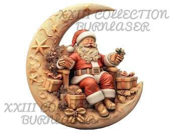 3D Santa Moon Laser Engraving File: Christmas Wood Art (PNG, Lightburn)