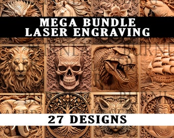 Bundle x27 Laser Engraving PNG | 3D Illusion | Engraved | Laser Ready | Digital Design File | Laser Engraving | Lightburn | Wood