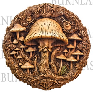 Laser Engraving PNG | 3D illusion | Engraving | Laser-ready | Digital design file | Mushrooms | Forest | Lightburn | Glowforge | Xtool | Art