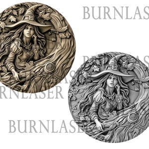 Witch - Laser Engraving File 3D Illusion | PNG and LightBurn File | Laser Ready | Halloween Design | Artful Laser Downloadable | Wood Art
