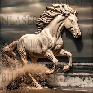 Cavalo na praia Gravação a laser PNG | Arquivo de gravação Lightburn | Download digital de design a laser | Arquivo laser de ilusão 3D | Laser artístico