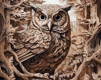 Owl - Laser Engraving File 3d Illusion | PNG and LightBurn File | Ready-to-Use 3D Laser Wall Art Design | Artful Laser Downloadable 3D