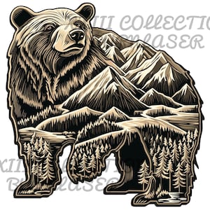 Laser Engraving PNG File: 3D Illusion Bear Wild Life Wall Art, Wood Decor, Lightburn Engraving File, Decor for Mountain Home, Laser Design