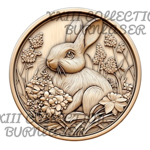 Lasergravur PNG-Datei: 3D Illusion Kaninchen, blumiges Zeichen, Holzdekor, Lichtbrand-Gravurdatei, Laser aus Holz geschnitzt, Xtool, Glowforge