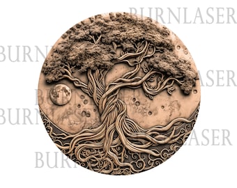 Tree of Life Laser Engraving File – 3D Illusion Wall Art (PNG & LightBurn)