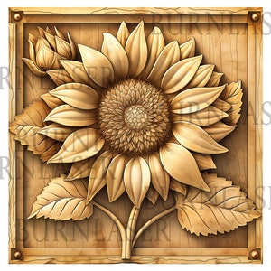 Lasergravure PNG | 3D bloemenzonnebloem | Gegraveerd ontwerp | Laserdecor 3D-illusie | Gegraveerde PNG | Laserklaar | Digitaal ontwerpbestand 3D