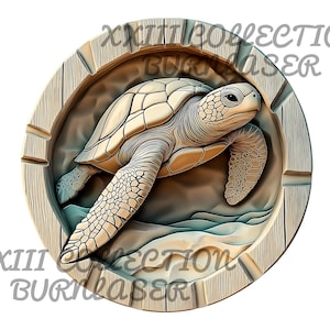Archivo PNG de grabado láser: Letrero de tortuga marina con ilusión 3D, decoración de madera, archivo de grabado Lightburn, arte de pared marino, compatible con láser, Glowforge, Xtool