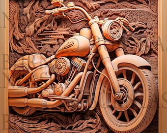 Archivo de grabado láser de motocicleta: Arte mural con ilusión 3D (PNG y LightBurn)
