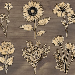 Floral SVG Laser Cut File Bundle – Wildflowers, Roses, Sunflowers