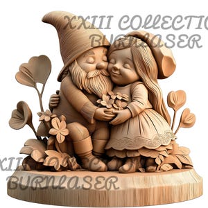 Laser Engraving PNG File: 3D Illusion, Couple of Gnomes, Wood Decor, Lightburn Engraving File, Laser 3d Engrave, Laser Ready, Glowforge