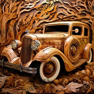 Laser Engraving File | Classic Car | PNG File | Laser File | Engraved Wood | PNG | Engraving in PNG | 3D Illusion | American car | Lightburn