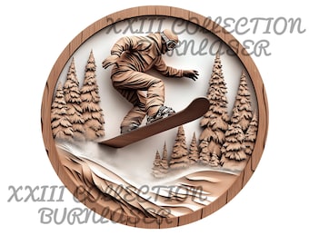 Letrero de snowboard 3D con ilusión óptica, archivo láser: decoración de madera, listo para quemar (PNG)