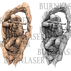 Armed Soldier PNG Laser Engraved File | Artful Wall Art | 3D Illusion Design | Downloadable Lightburn File | DIY Wall Decor | Laser Ready