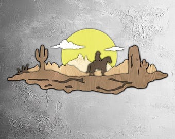 Atardecer vaquero en capas - Archivo cortado a láser, decoración del oeste (SVG, DXF, LBRN)