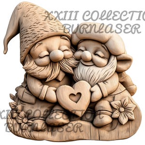 Laser Engraving PNG File: 3D Illusion, Couple of Gnomes, Wood Decor, Lightburn Engraving File, Laser 3d Engrave, Laser Ready, Glowforge