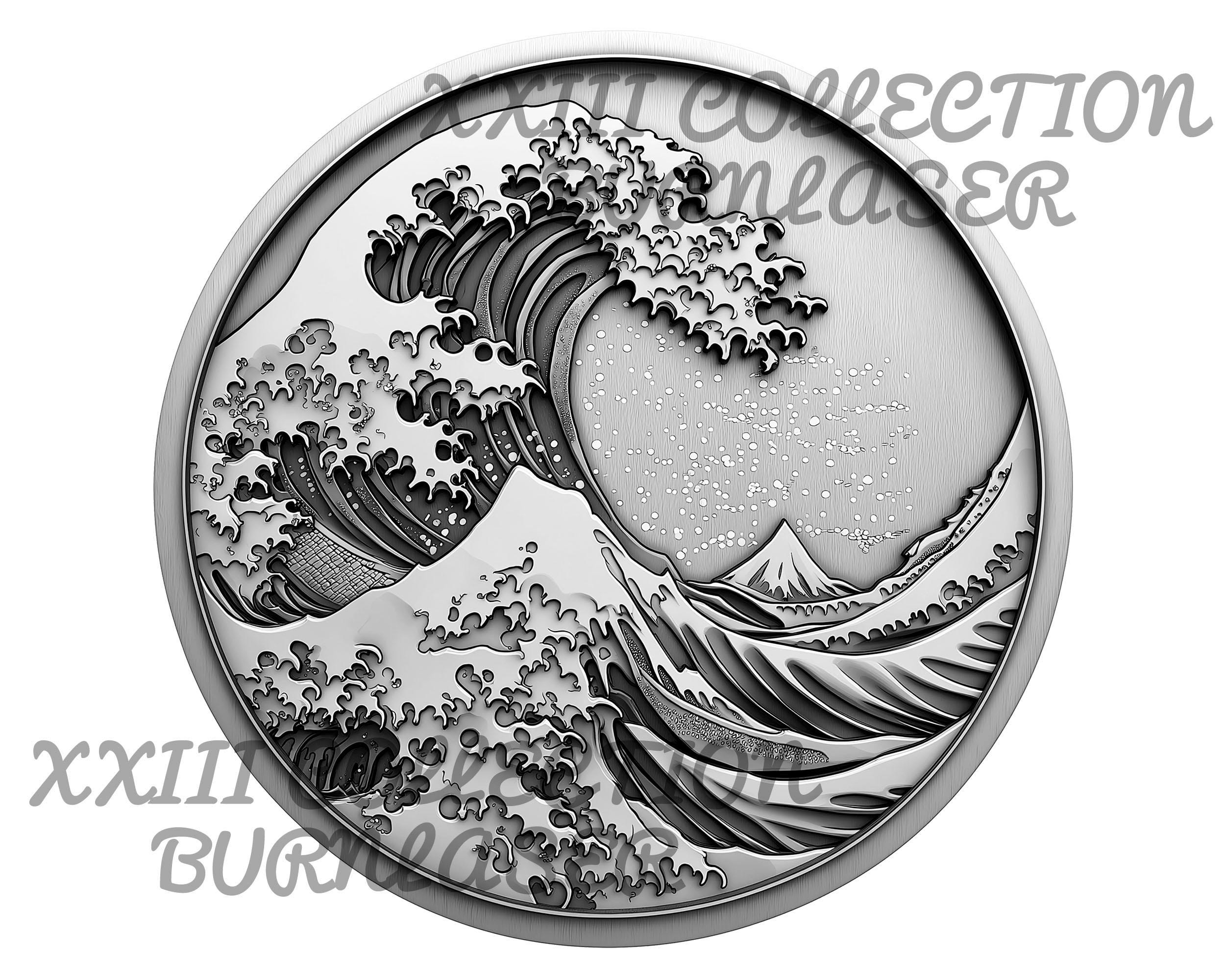 Laser Engraving PNG File: 3D Illusion Wave ,wood Decor, Lightburn