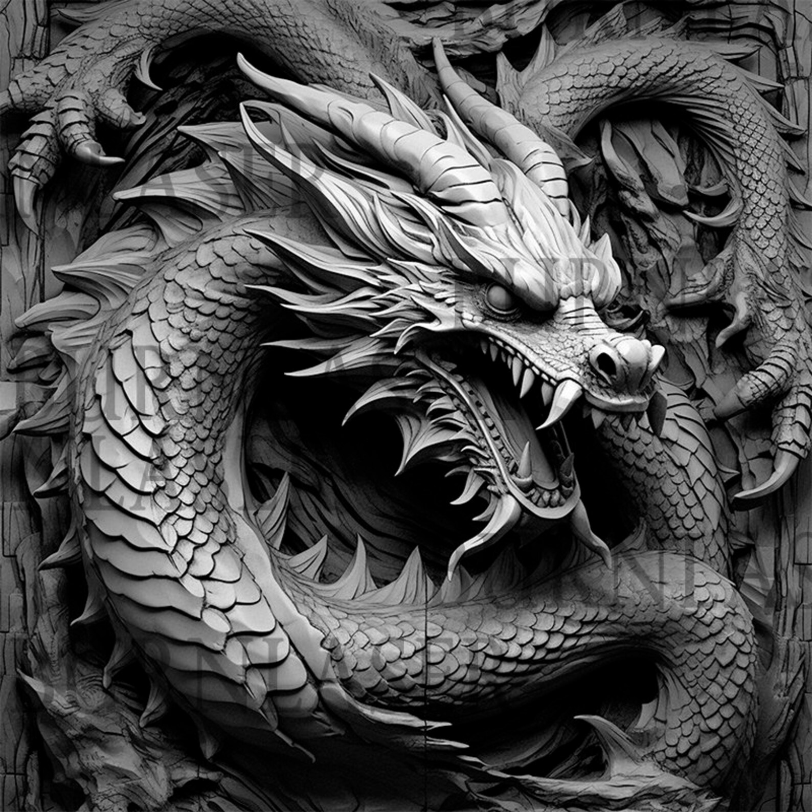 Dragon Laser Engraving PNG | 3D Illusion Design, Bundle of 4 (digital ...