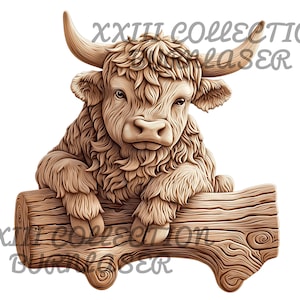 Laser Engraving PNG File: 3D Illusion , Highland Cow, Engrave Cut File , Laser 3d Design, Lightburn Engraving File, Laser Ready , Glowforge