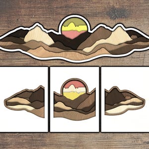 Layered Landscape 3D - Sunset, Mountains - SVG, DXF, Lightburn File - Laser Cut, CNC - Project Wall Decor - Wood, Plywood, Metal, Acrylic