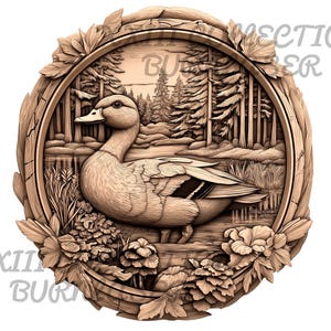 Laser Engraving PNG File: 3D Illusion Duck Wall Art, Wood Decor, Lightburn Engraving File, Hunting Wood Decor, 3d Wood Decor, Glowforge