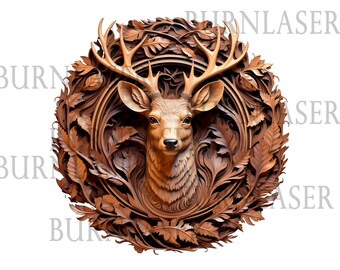 Deer - PNG Laser Engraved File | Artful Wall Art | 3D Illusion Design | Downloadable Lightburn File | DIY Wall Decor | Laser Ready Project