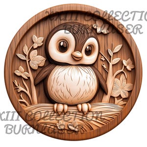 Fichier PNG de gravure laser : 3D illusion bébé pingouin signe, décoration en bois, fichier de gravure Lightburn, bébé animal mignon, Laser ready, Glowforge