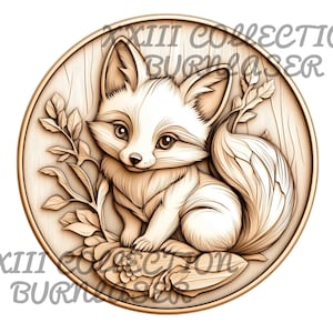 Fichier PNG de gravure laser : bébé renard illusion 3D, panneau pour enfants, décoration en bois, fichier de gravure Lightburn, bébé animal mignon, laser ready, Glowforge