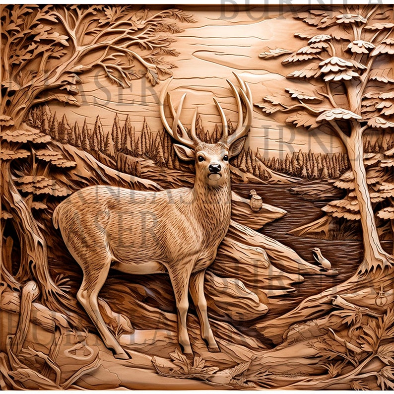 Laser Engraving File Laser Engraving PNG Laser Ready 3D Illusion Deer Digital Design File Laser