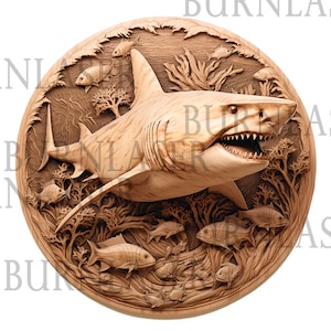 Laser Engraving | Shark Engraved | PNG Engraving | 3D Illusion | Laser Ready | Lightburn | Engraving Design | Digital File | Laser File