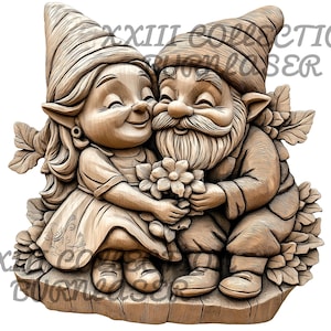 Laser Engraving PNG File: 3D Illusion, Couple of Gnomes, Wood Decor, Lightburn Engraving File, Laser 3d Engrave, Laser Ready, Glowforge