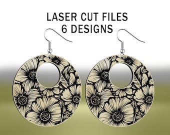 Bundle x6 Ohrringe SVG - Laser Schnitt Dateien - Gravur SVG - Lightburn Datei - Laser bereit - Glowforge Xtool - Florale Kreis Ohrringe