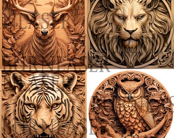 3D Illusion Laser Engraving PNG | Deer, Lion, Tiger, Owl (Digital Design File)