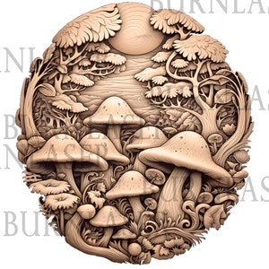 Pilz 3D Illusion Lasergravur Design - PNG, Lightburn-Datei