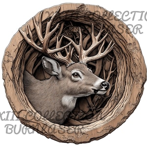 Laser Engraving PNG File: 3D Illusion Deer ,Wood Decor, Lightburn Engraving File, Wild Life, Laser Ready , Glowforge, Plywood Laser Sign